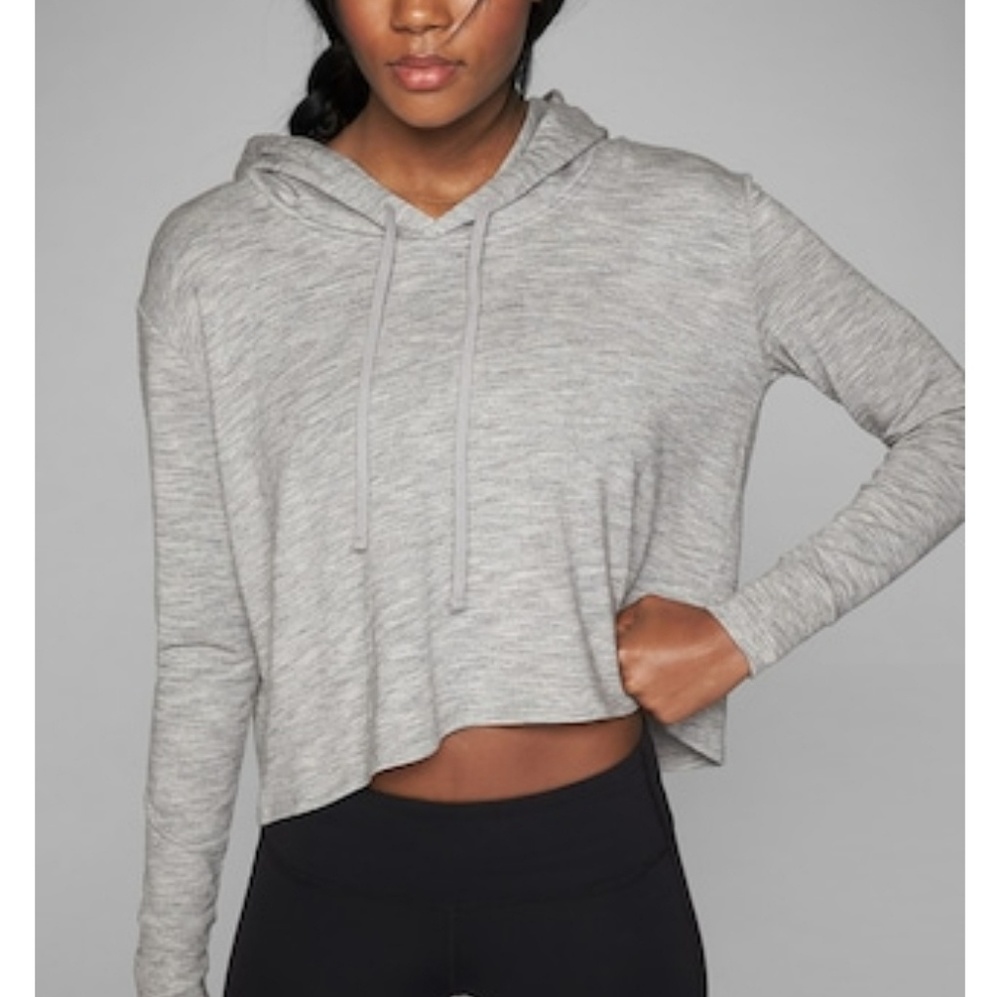 Athleta Coaster Cropped Grey Hoodie Sweatshirt